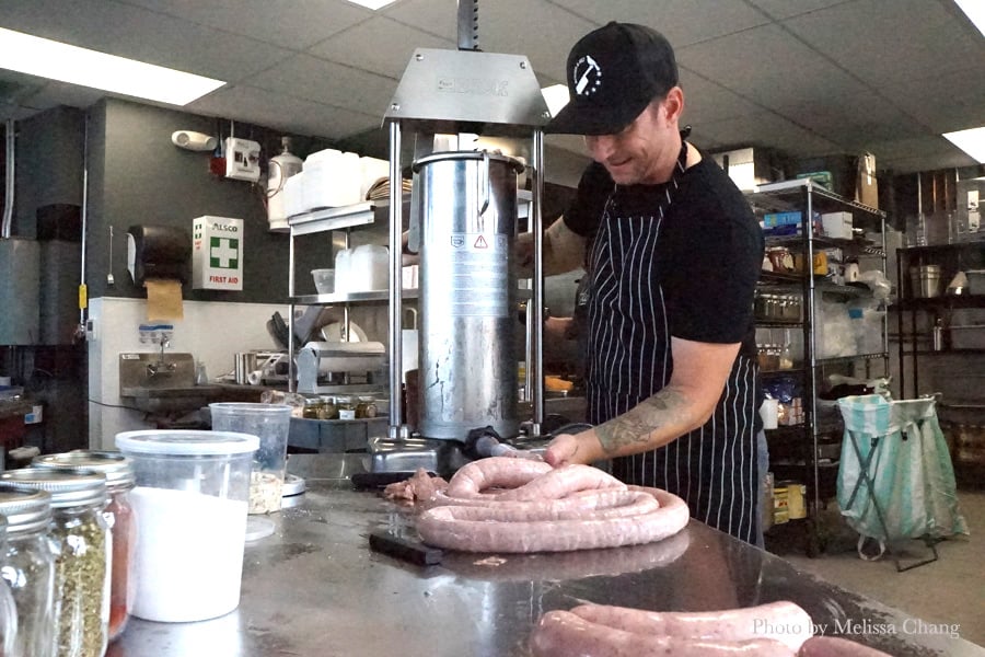 wakeman making sausages