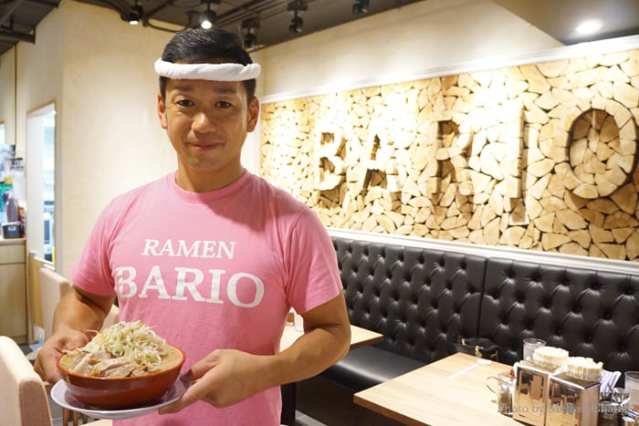 Mr. Iwasaki, founder of Bario Ramen in Shinbashi, with a bowl of his signature char siu ramen.