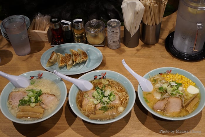 From left: Baikohken's she, shoyu, and miso butter with corn. 