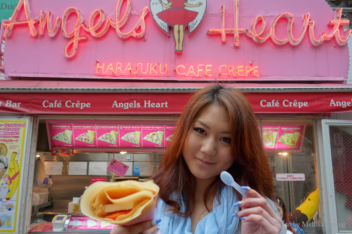 Junifer Chun in front of a crepe stand in Harajuku.