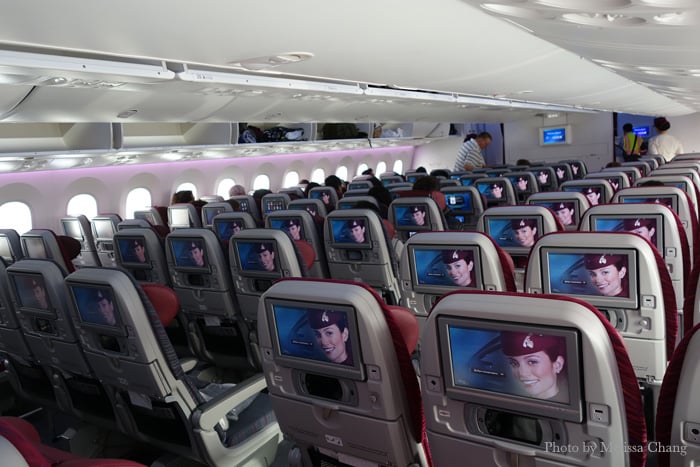 Economy class on Qatar Airways.
