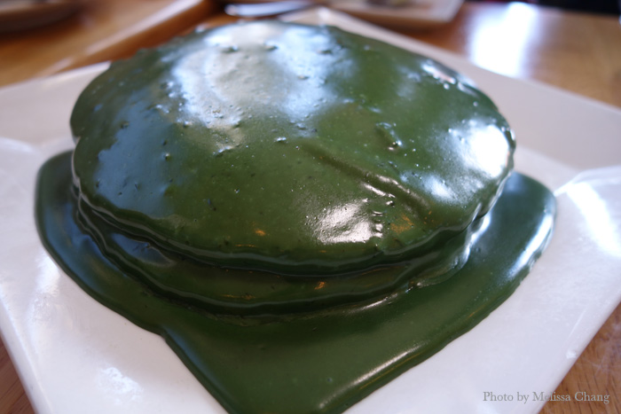 Green tea pancakes, $11.