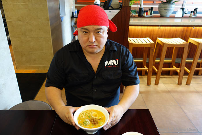 Agu chef Hisashi "Teddy" Uehara with his new ramen creation.
