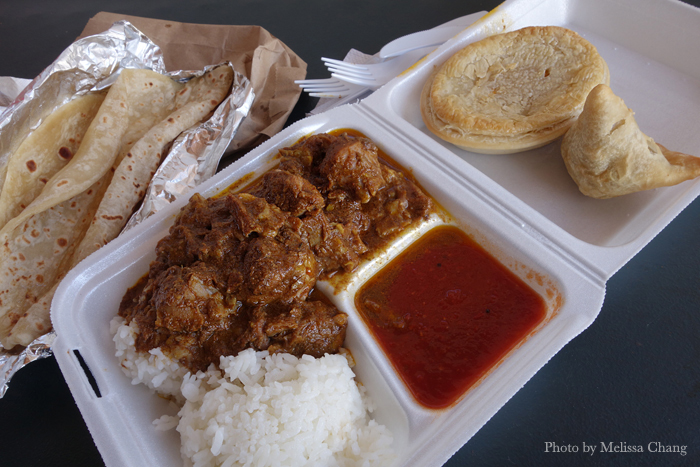 Lamb curry ($11.95), extra roti ($2), meat pie ($4.75) and samosa (oops sorry no price).