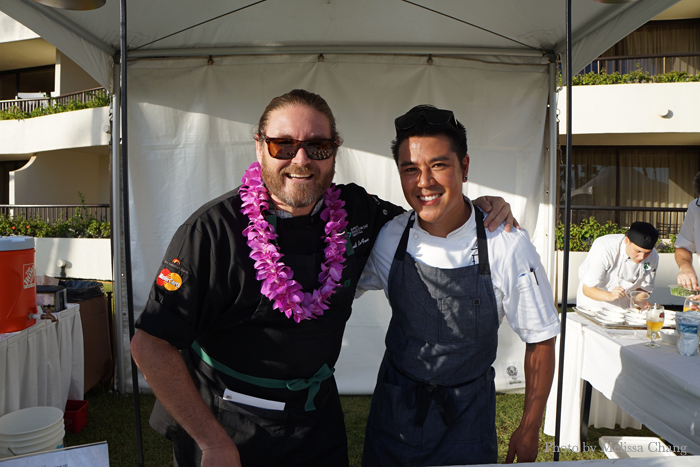 David Lefevre of Manhattan Beach Post (left) and his buddy Ray made a popular dish of big eye tuna with apple ponzu, avocado, red radish, serrano and shiso.