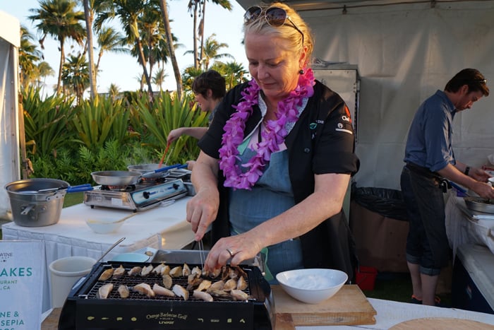 Nancy Oakes of Boulevard in San Francisco made one of the best dishes of the night: Kona abalone and lobster with sepia fideos negros.