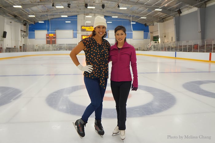 Olena Heu and Kristi Yamaguchi get ready for their lesson.