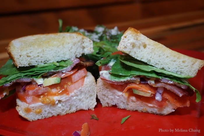 The smoked salmon and bacon sandwich at HiBlend, $11.95.