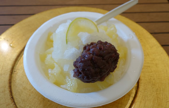 Lemona's Meyer lemon shave ice with azuki beans from Tokachi.