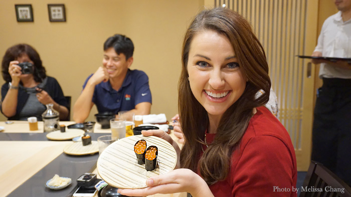 Everyone gets one piece of ikura, but KHON's Kelly Simek got so excited about it that she got two!