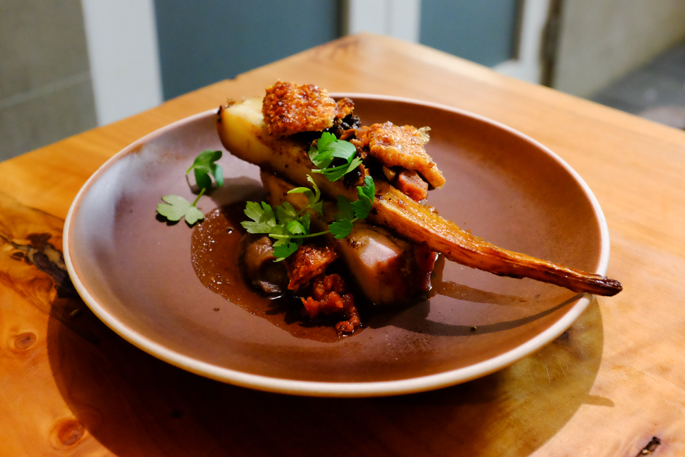 A succulent pork sirloin with parsnip and quince steeped in earl grey tea atop a mash blended with cacao and hazelnut is just one highly seasonal dish from Orphans Kitchen in Ponsonby.