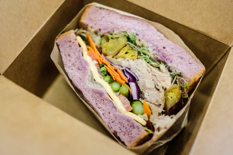 The kalua pork and Hamakua mushroom sandwich half ($5.50) is decent, but could use more oomph. The purple sweet potato bread is good though.
