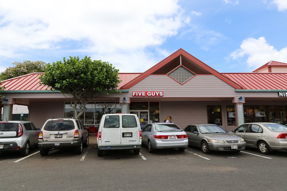 Five Guys is located in Town Center of Mililani next to Ninja Sushi and the theaters where Radio Shack used to be.
