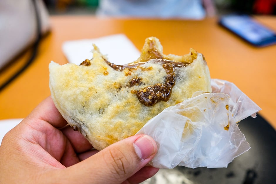 Hotteok pancake with oozing brown sugar cinnamon filling