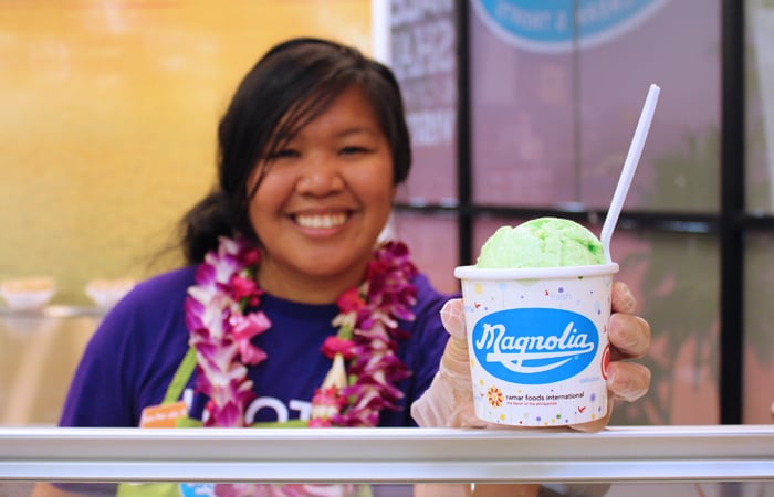 Service with a smile! $2.99 for a single scoop, $4.99 for a double. We got the langka (jackfruit) and buko pandan, a creamy, almost vanilla-like herb with young coconut chunks. I'd definitely order the pandan again for its signature flavor that is hard to find in Hawaii. 