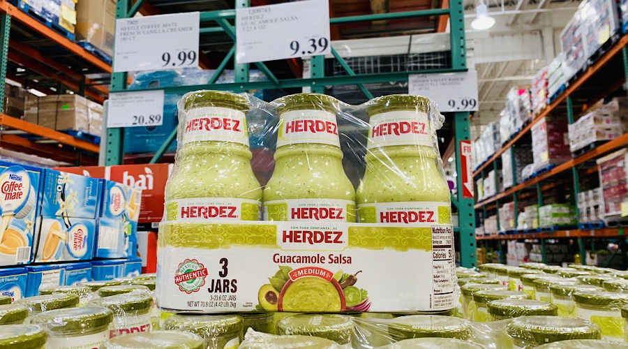 Bottles of Herdez Guacamole Salsa from Costco