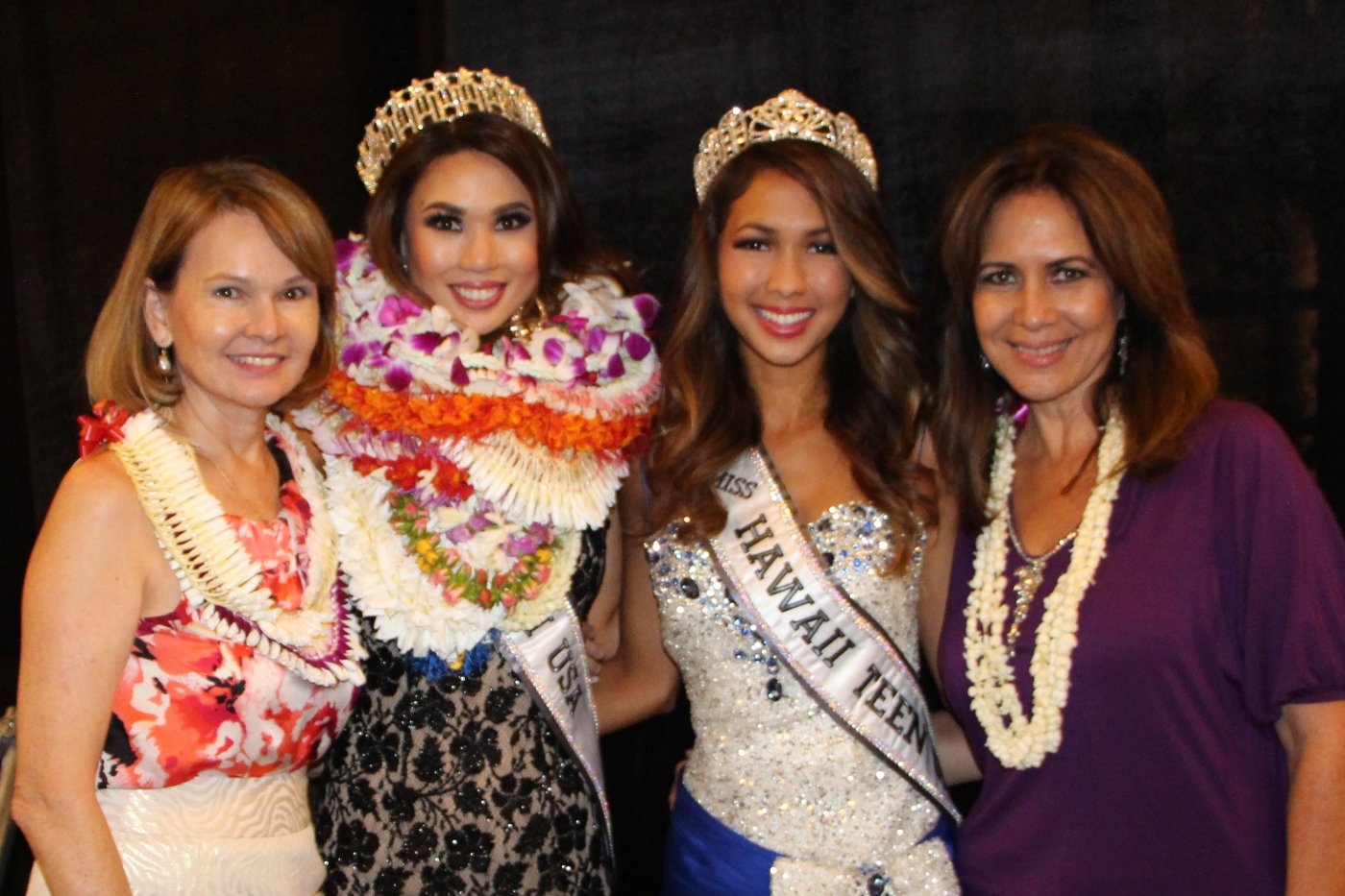 Kitty Wo (mother of Emma), Emma Wo - 2015 Miss Hawaii USA, Kyla Hee - 2015 Miss Hawaii Teen USA, and Luana Alapa (former Miss Hawaii and mother Kyla)