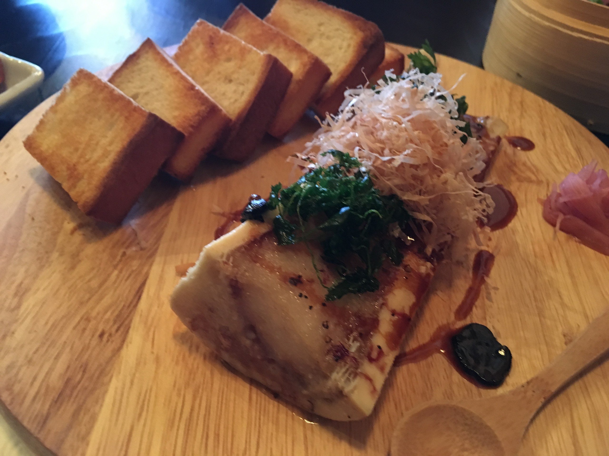 The wifey is a marrow maniac so of course we had to order this. Inyo's version is mixed with truffle miso, shaved bonito and fried herbs and served with Japanese milk toast. ($10.99)