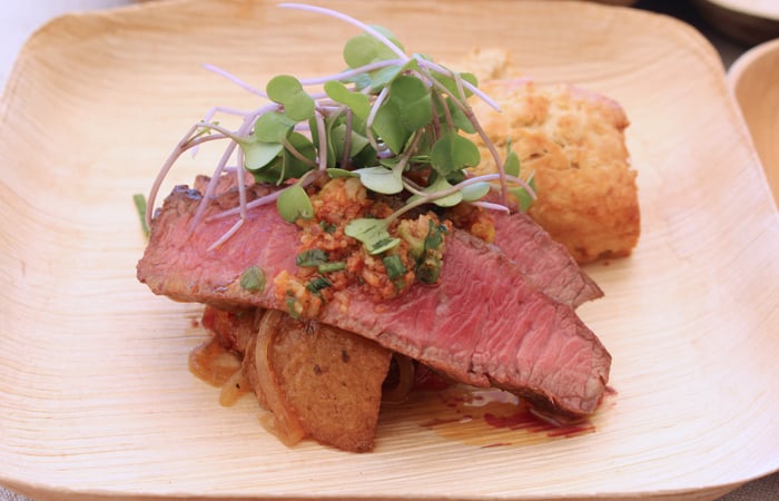 MW Restaurant, the Pig & the Lady, Morimoto Waikiki and Whole Foods Market created tasty dishes. This is MW's steak and potatoes with bacon chimichurri, Naked Cow black truffle butter biscuits and home-style hashbrowns. 