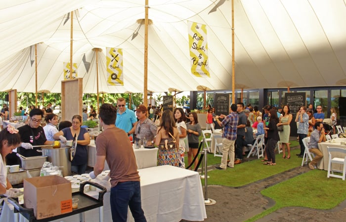 The courtyard is transformed into a fun space under a giant tent with food, drinks and shopping.