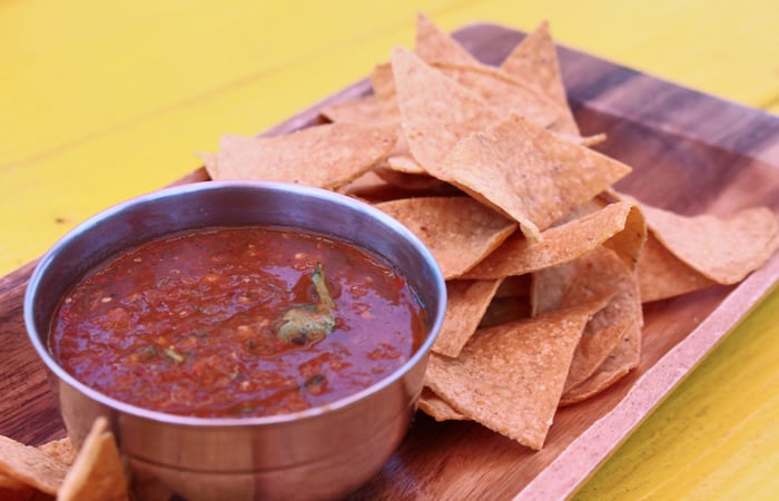 Your Surfin' Salsa meal starts with complimentary chips and salsa. They serve it to you while you wait, even if you're doing takeout! 