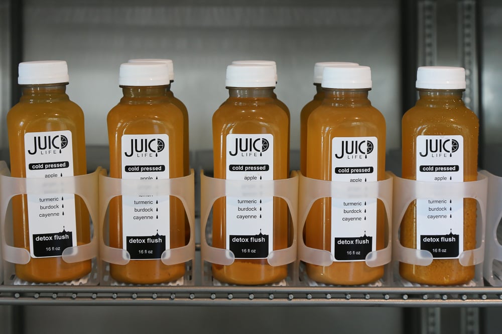 A 16 oz. cold-pressed juice is $9. Two to four pounds of fruit goes into making each bottle of juice. 