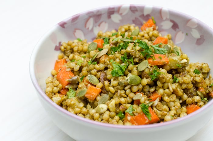 The Moroccan Couscous ($6.75) is a hearty grain salad with tender Israeli couscous, sweet potato, dried apricot, carrot, garlic and a long list of seasonings. 