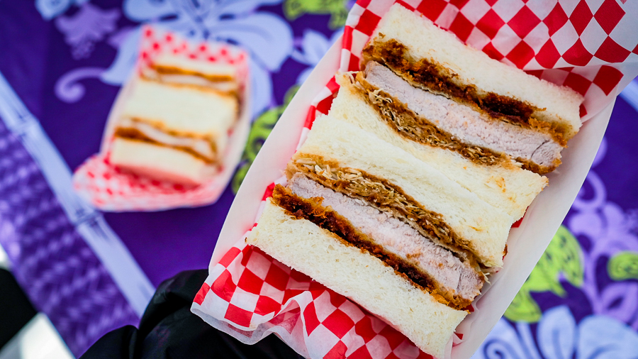 Crispy pork and chicken katsu sandwiches on fluffy Japanese bread