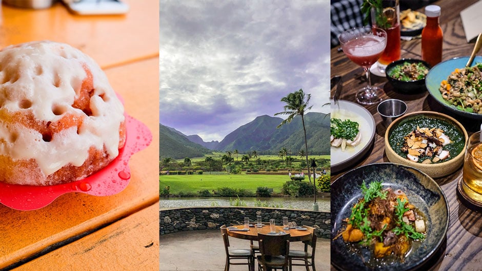 shave ice, West Maui Mountains and a tablescape from dinner