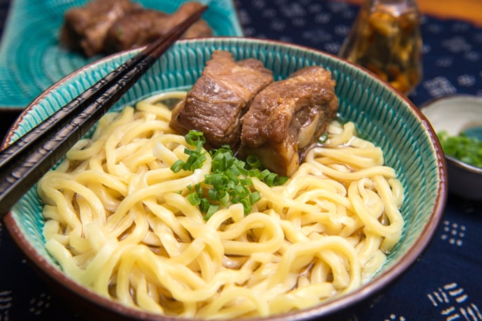 Soki soba, a dish that Ed learned about in Okinawa with Sun Noodle's Hisae Uki.