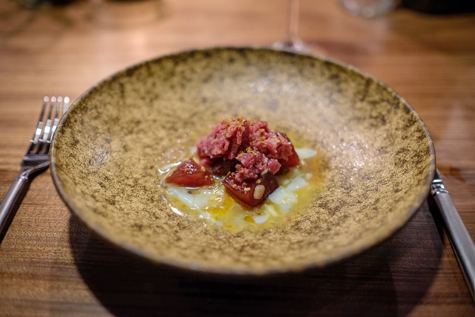 Chef Yuya Yamanaka blends Paris and Hawaii with this dish of beef tartare and ahi poke