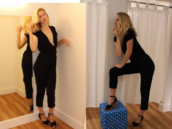 Erika black jumpsuit with plunging neckline $154