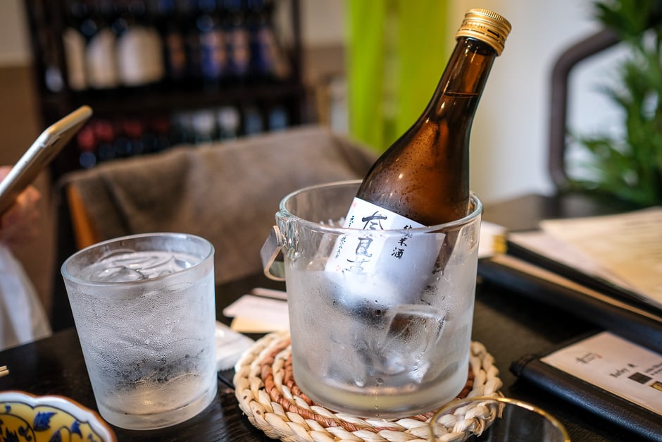 Sake bottle on ice