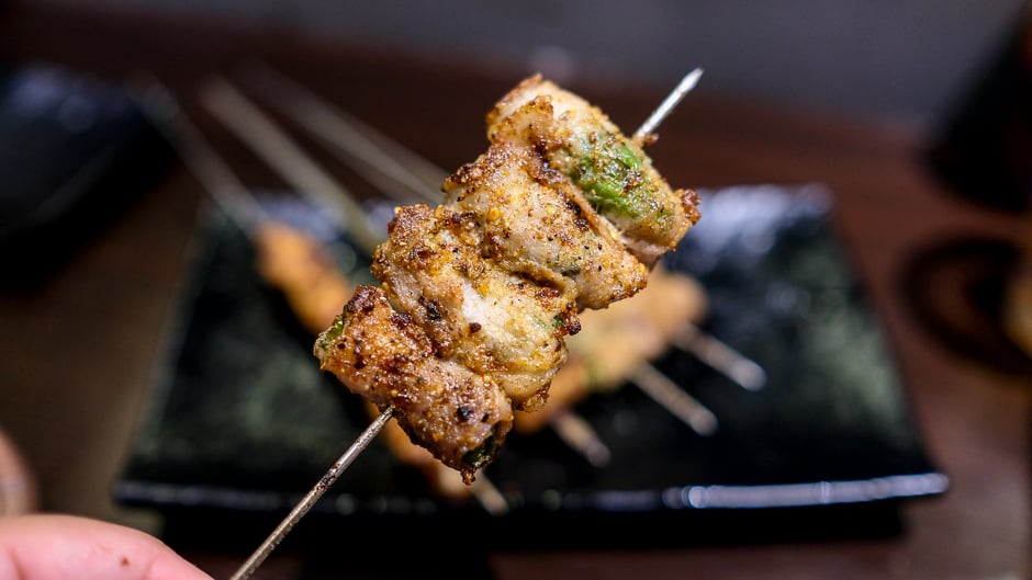 Pork belly-wrapped shishito peppers