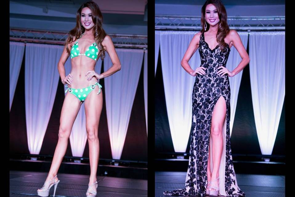 Emma Wo during the swimsuit and evening gown competitions.