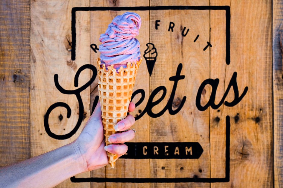 berry and vanilla ice cream cone