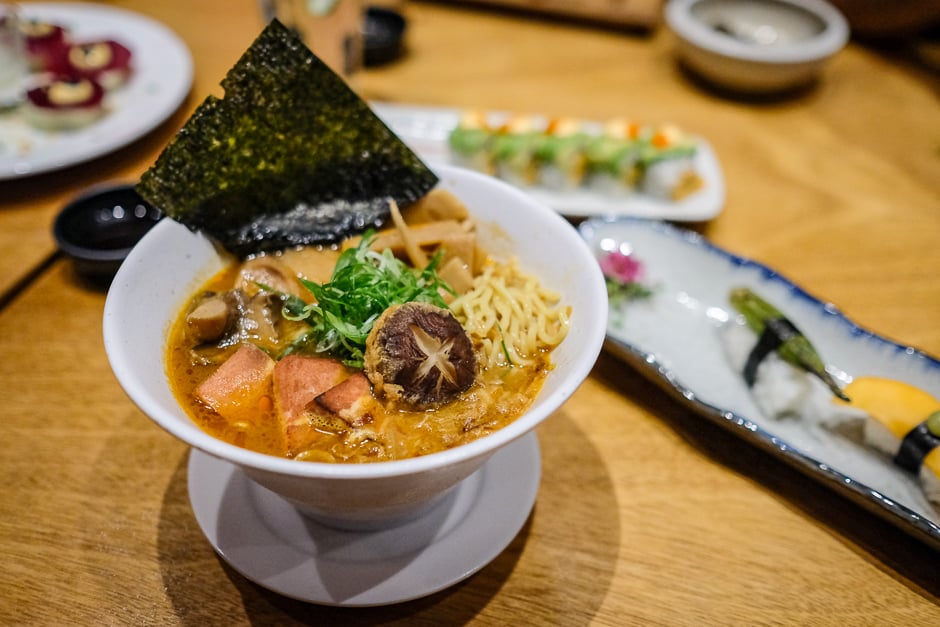 a bowl of spicy miso garlic ramen