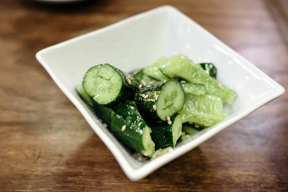 A dish simply known as Yummy Cucumber was a delicious palette cleanser between sticks. 