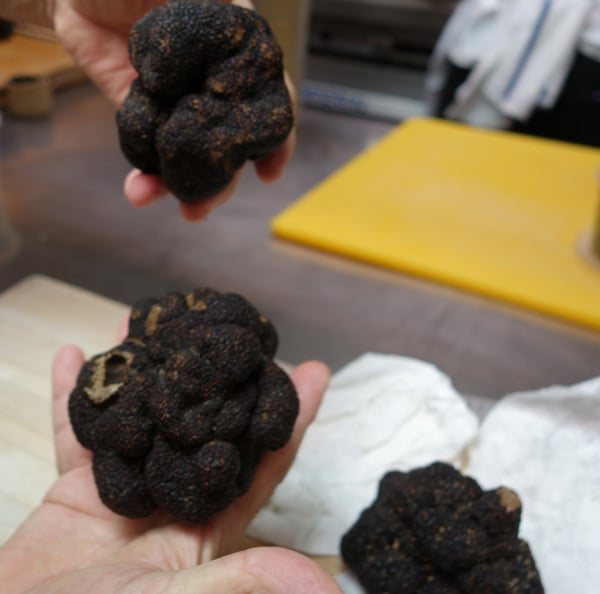 Chef Mavro opening his box of Perigord truffles.