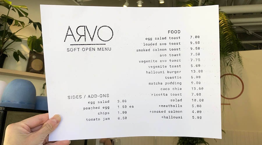 ARVO food menu