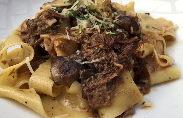 The Papardelle ($18) is served at lunch and dinner. It features locally made noodles, short ribs and cremini mushrooms, all tossed in a sherry cream sauce.