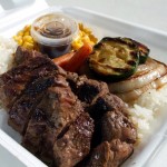 BLUE TRUCK TEPPANYAKI: Yes, the blue truck that roams UH and other spots, with rib eye roll, yakisoba and lamb plate lunches