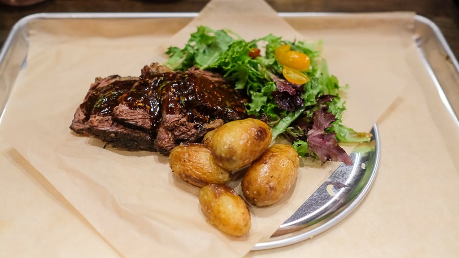 beef short ribs with hoisin barbecue sauce and potatoes