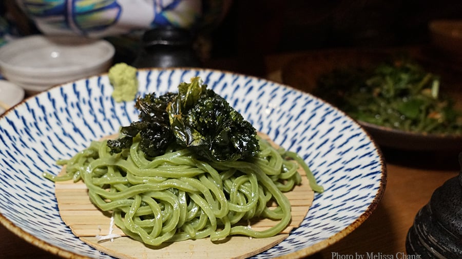 cold kale udon