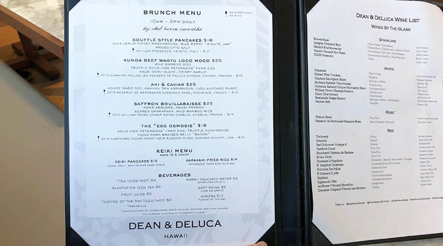Dean and Deluca brunch menu