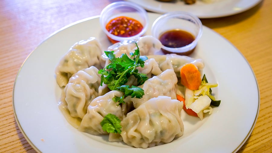 Pork and cabbage dumplings with pickles