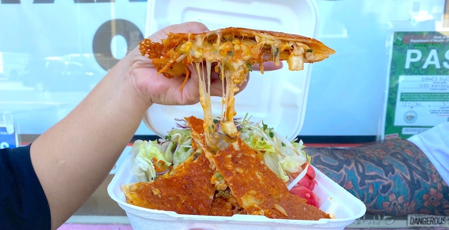 natto and gooey cheese drip from a different kind of quesadilla