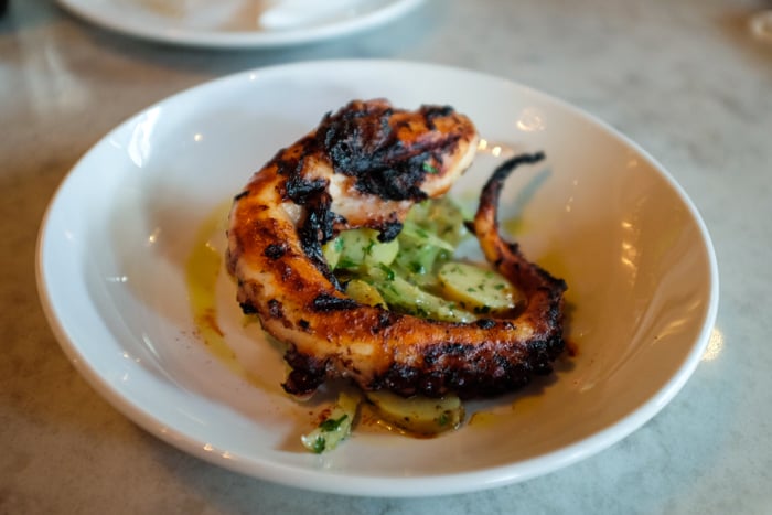 The Grilled Pulpo ($16) is an absolute must-order. There aren't many chefs who can cook octopus without making it seem like you're eating a balloon. Here, it's perfectly tender and finished with the right amount of char. Topped with shaved celery and served alongside a fingerling potato salad punctuated with rosemary, it's heavenly.
