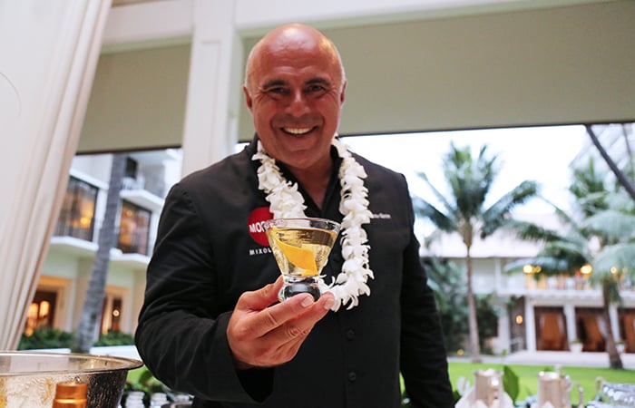 The Modern Mixologist, Tony Abou-Ganim with his featured cocktail, "a moment in time" using Absolut Elyx vodka, Hartley & Gibson Amontillado Sherry, Cocchi Americano, orange bitters and orange oil.