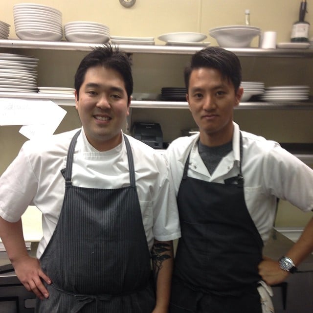 Chef Yang (right) with Chris Kajioka. Photo courtesy of @antemeridian